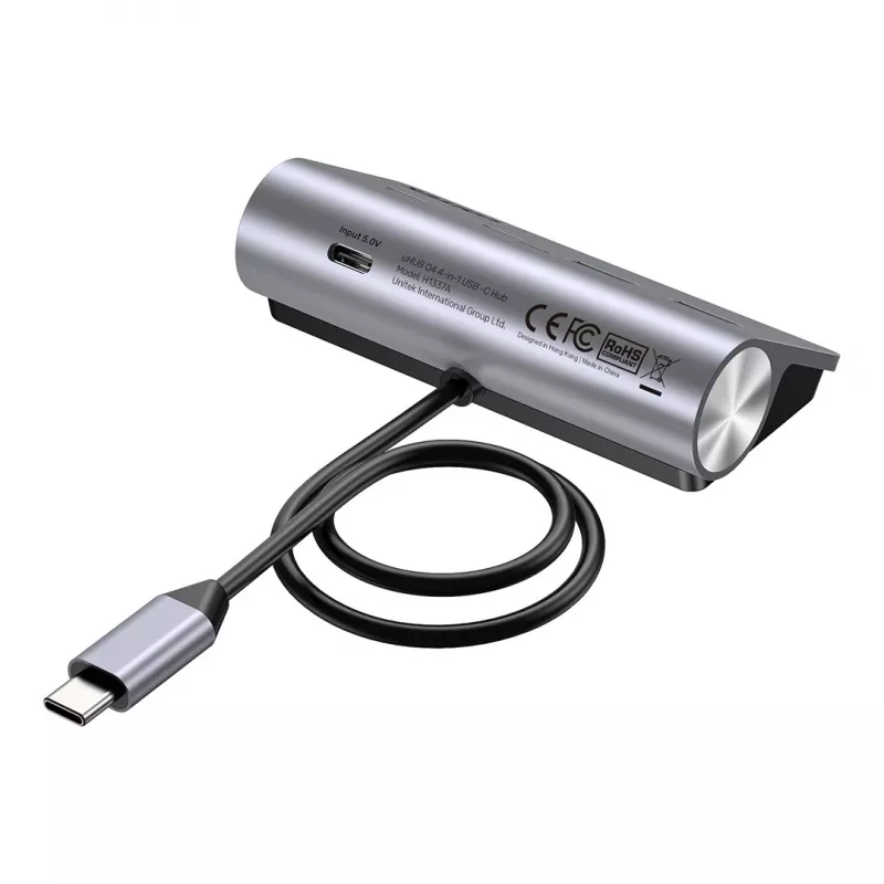 USB hub Unitek H1337AGY01 — 4-port (2×USB-C, 2×USB-A), up to 5 Gbps per port, aluminium, silver