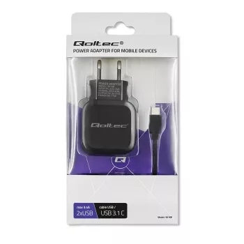 Qoltec 50188 mobile device charger Laptop, Smartphone, Smartwatch, Tablet, Telephone, Universal Black AC, DC Indoor