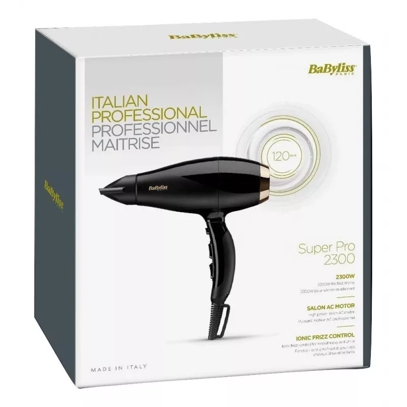 Hair Dryer BABYLISS Super Pro 2300, 2300 W, AC motor, 2 speeds, 3 heat levels, ionic, cool shot, ceramic, 120 m³/h