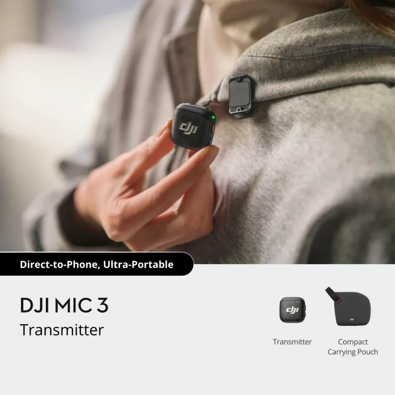 Wireless bodypack transmitter DJI MIC 3 — compact portable microphone transmitter, Black/Grey