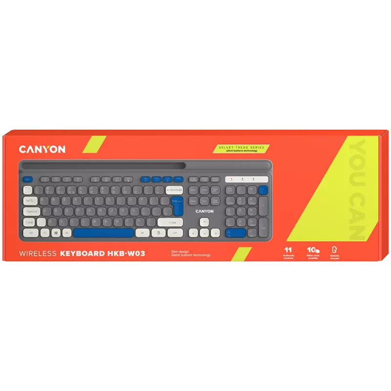 Wireless keyboard CANYON HKB-W03 Grey — compact design, AAA battery powered, model CNS-HKBW03DG
