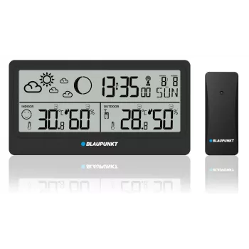 Weather station BLAUPUNKT WS20BK — indoor/outdoor temperature & humidity display, black, 1 sensor, LCD, battery-powered
