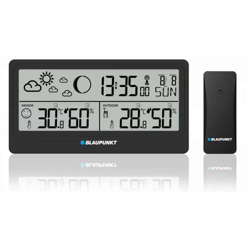 Weather station BLAUPUNKT WS20BK — indoor/outdoor temperature & humidity display, black, 1 sensor, LCD, battery-powered