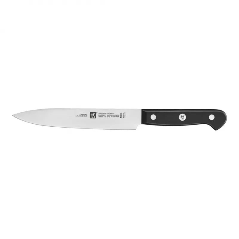 Knife set ZWILLING Gourmet 3 pcs — forged steel blades 10/16/20 cm, black plastic handles, dishwasher safe