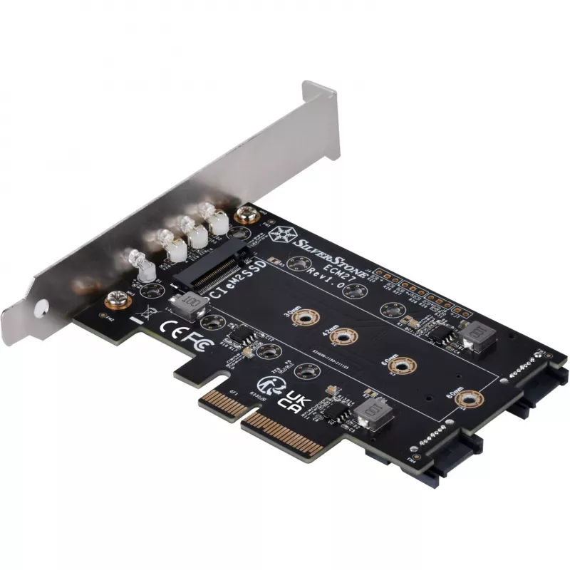 Silverstone SST-ECM27 M.2/SATA Adapterkarte, PCIe 4.0, 1x M-Key, 2x SATA 6G - Low Profile