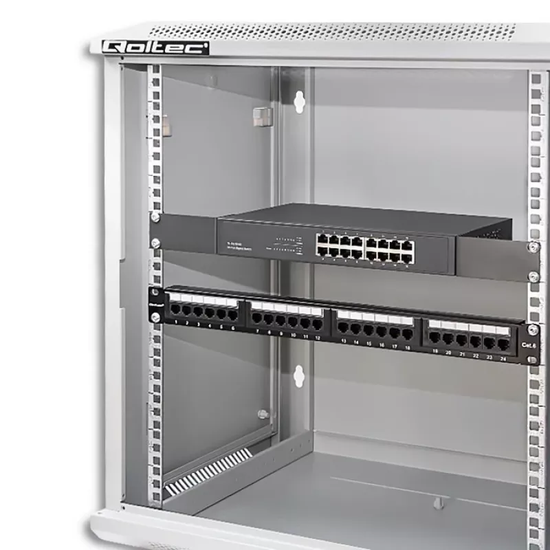 QOLTEC 54485 19-Inch 12U Wall-Mount Rack Cabinet, 600x450x635 mm, Black