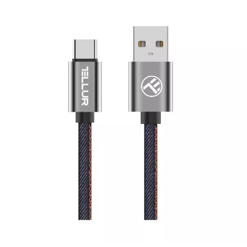 USB data cable Tellur USB to Type-C 1 m Denim, braided 1m cable for charging and data transfer
