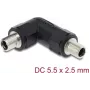 DC barrel jack adapter DELOCK 5.5 x 2.5 mm female-to-female with threaded sleeve, 90° angled, black