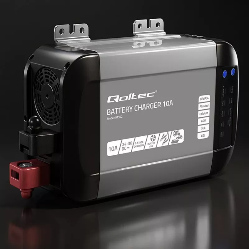 Qoltec 51952 Smart Monolith Battery Charger for LiFePO4/AGM/GEL/SLA, 10A, 24V