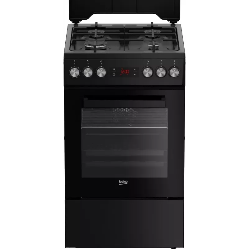 Freestanding cooker BEKO FSM52331DBDS, gas hob 4 burners (2900/2000/2000/1000 W), electric oven 60 L, 60 cm, energy class A, black