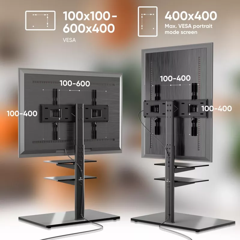 TV floor stand ONKRON TS5550-B for 32–65 inch (81.3–165.1 cm), max load 30 kg, VESA 100x100–600x400, height 880–1080 mm, swivel ±25°