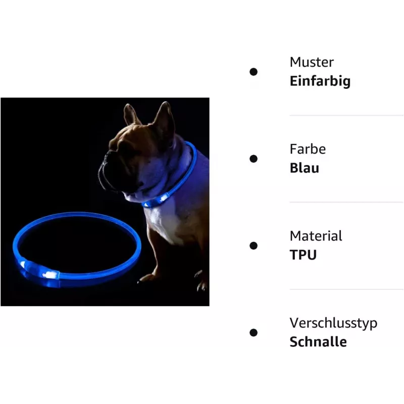 LED Collar KABB Blue for Dogs and Cats — rechargeable, adjustable light-up safety collar