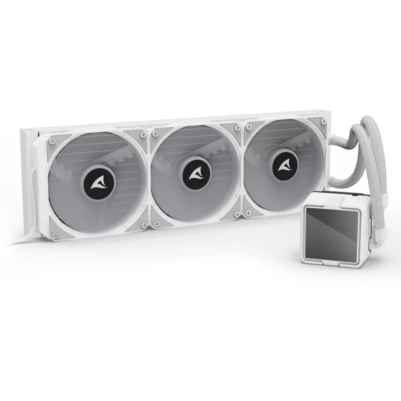 All-in-One CPU liquid cooler Sharkoon S100 ARGB white — 360 mm radiator, Infinity-Mirror effect