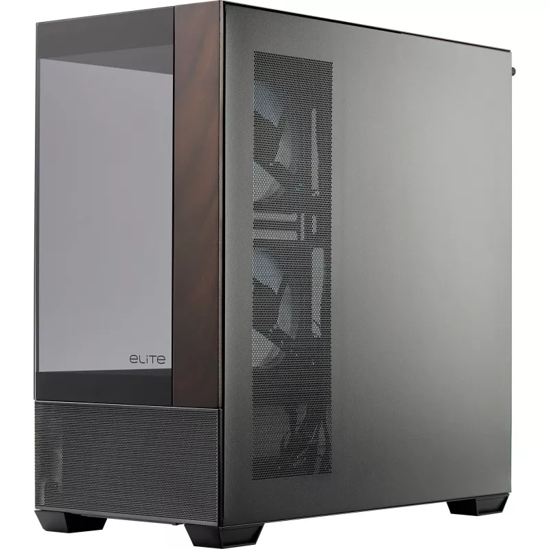 Cooler Master Elite 690 PC-Enclosure, Midi-Tower, ATX, Tempered Glass - 4x ARGB-Fan, Wood, black