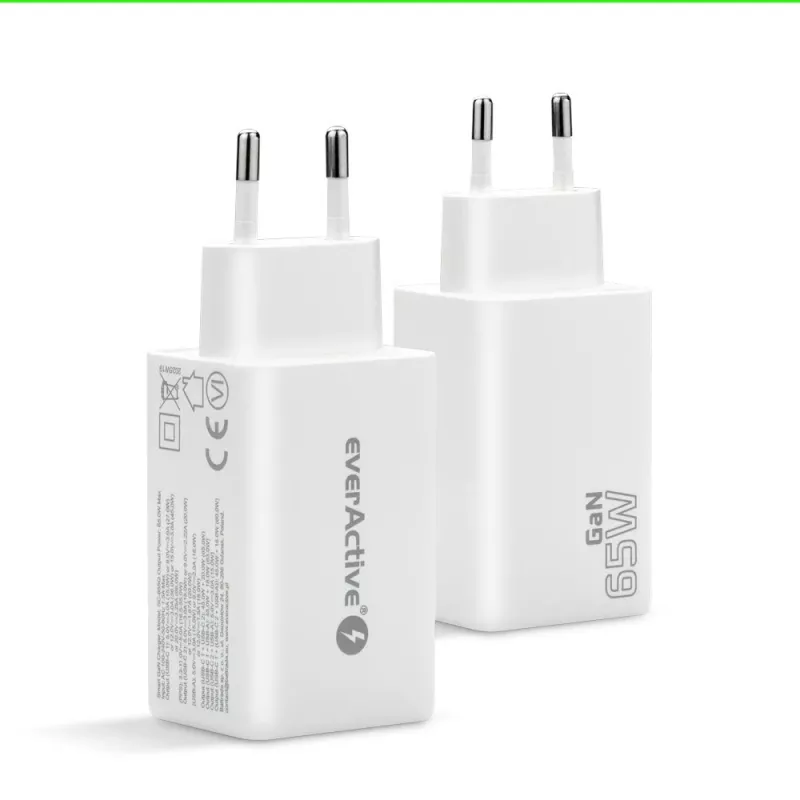 Power charger everActive SQ-655Q 65W, 1×USB-A + 2×USB-C fast charging