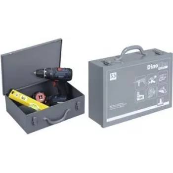 Tool case allit DinoPlus Metal 33 — steel sheet construction, grey, robust storage box