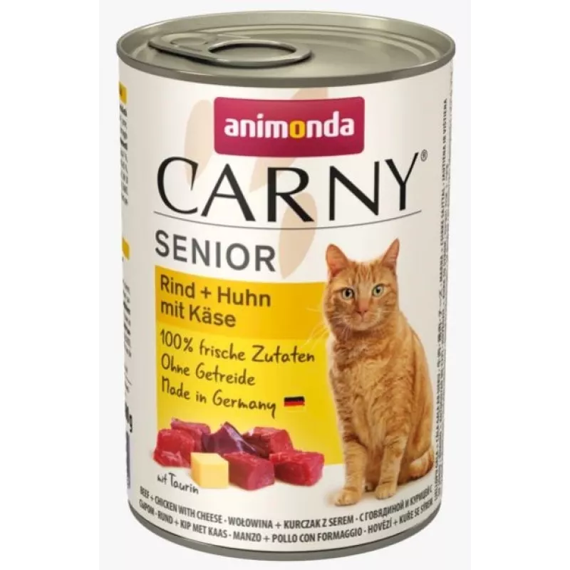 Wet cat food animonda Carny Beef + Chicken with Cheese 400 g — senior, 80% moisture, 10% protein