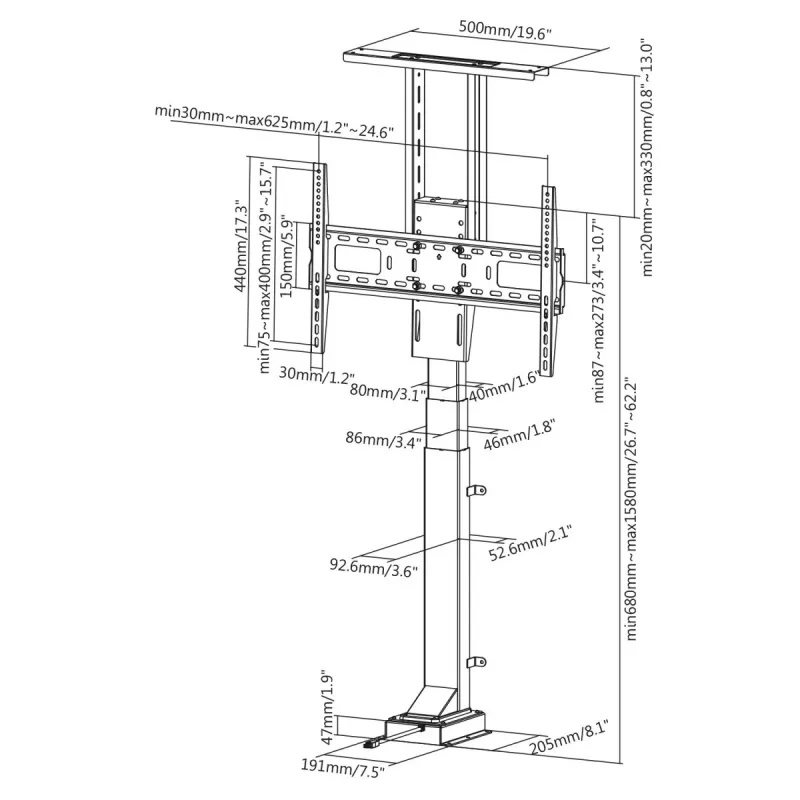 Maclean MC-866 electric TV lift for 37-65 inch (94-165.1 cm), remote control, VESA up to 600×400, max 50 kg, black