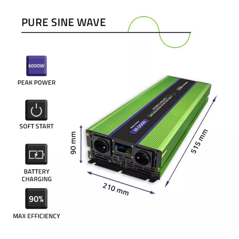 Car inverter Qoltec Monolith 6000 W Green 12 V