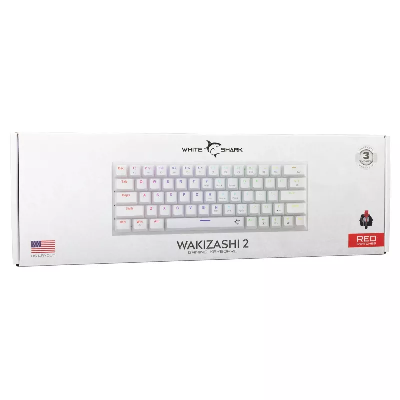 Mechanical Keyboard White Shark Wakizashi-2 US Red Switch, Tenkeyless/US layout, White