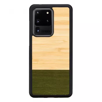 Phone case man and wood Galaxy S20 Ultra bamboo black — protective back cover, natural bamboo inlay