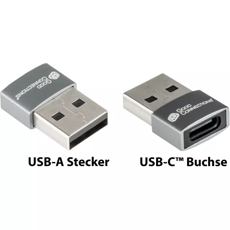 Good Connections Adapter USB 2.0 Plug A an USB-C Socket AluminiumEnclosure Grey (USB-AD203)