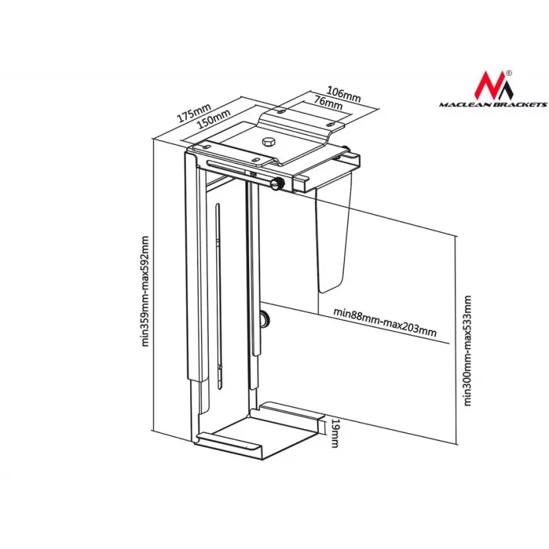Passive holder Maclean MC-713 S Grey