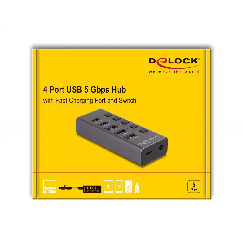 USB Hub Delock 64248 5 Gbps 2 x Type-A 2 x Type-C 1 Fast Charge Port