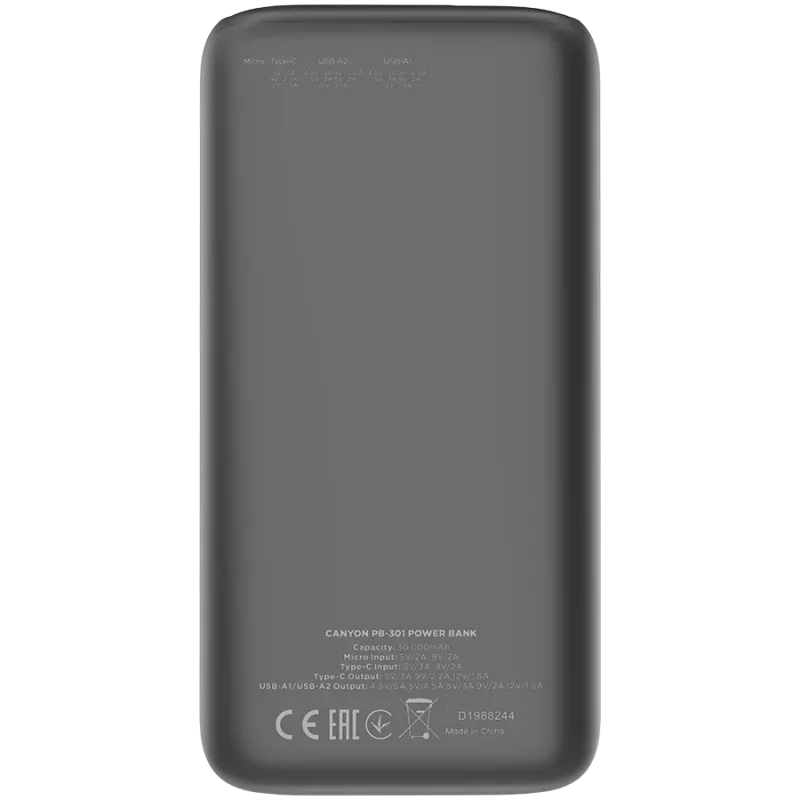 Canyon Powerbank PB-301 30000 mAh PD/QC/Display black retail