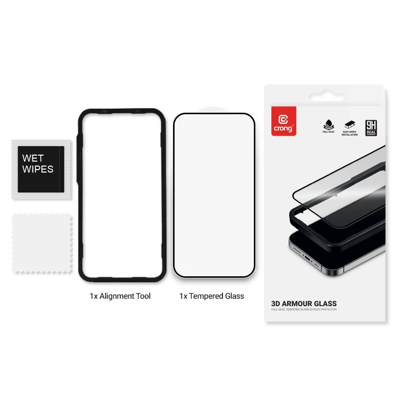 Screen protector tempered glass Crong 9H Full Glue for iPhone 16/15