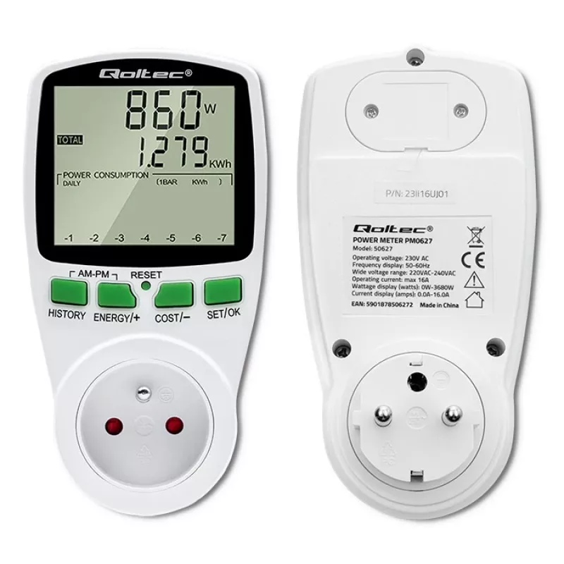 Power meter QOLTEC PM0627 3680W with history — QOLTEC PM0627 3680W