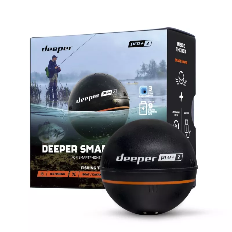 Portable fish finder deeper Smart Sonar PRO+ 2 sonar 675 kHz, 100 m range, 65×65×65 mm, Li‑Ion 950 mAh