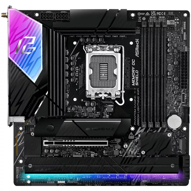 Motherboard ASRock B860M Lightning WiFi — Intel B860, LGA1851, microATX, DDR5, 4 DIMM, Wi‑Fi 6E, 2.5Gb LAN, Thunderbolt 4