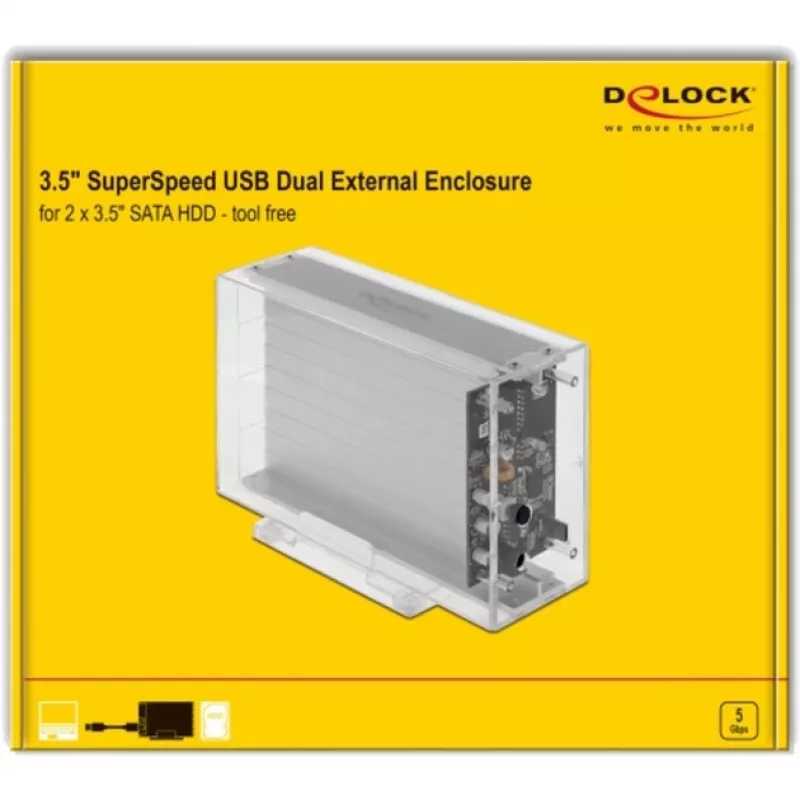 HDD/SSD enclosure DeLOCK 42624 Transparent 2.5/3.5 inch