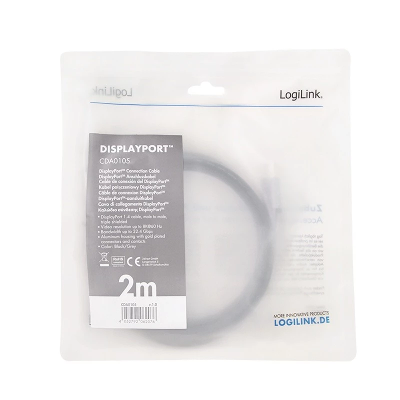 DisplayPort cable LogiLink CDA0105 2 m Black Grey