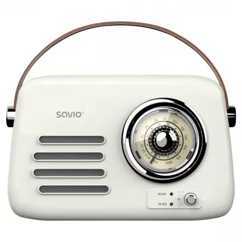 Portable radio SAVIO RS-02 — analog FM tuner, Bluetooth 5.3, USB power, 3 W, white