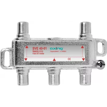 axing SVE04001 - Kabelsplitter - 75 Ohm - 5 - 2400 MHz - Silver - 1x F-type - 4x F-type