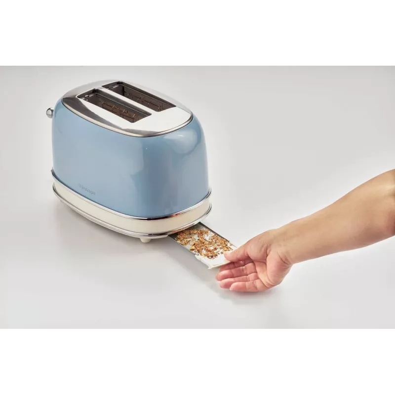 Ariete 155 Design 2 Slice Toaster with Sandwich Cages, 6 Toasting Levels, 810 W, Stainless Steel Body, Removable Crumb Tray, Pastel Blue