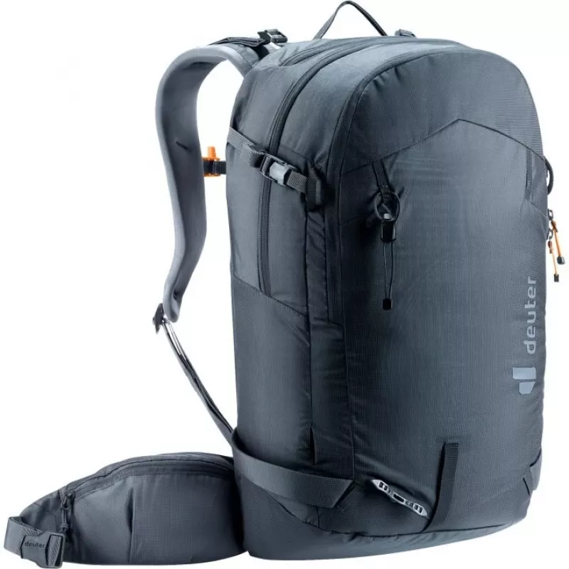 Backpack DEUTER Freerider Pro 34+ — technical freeride ski touring pack, 34 L, black, helmet holder, hipbelt