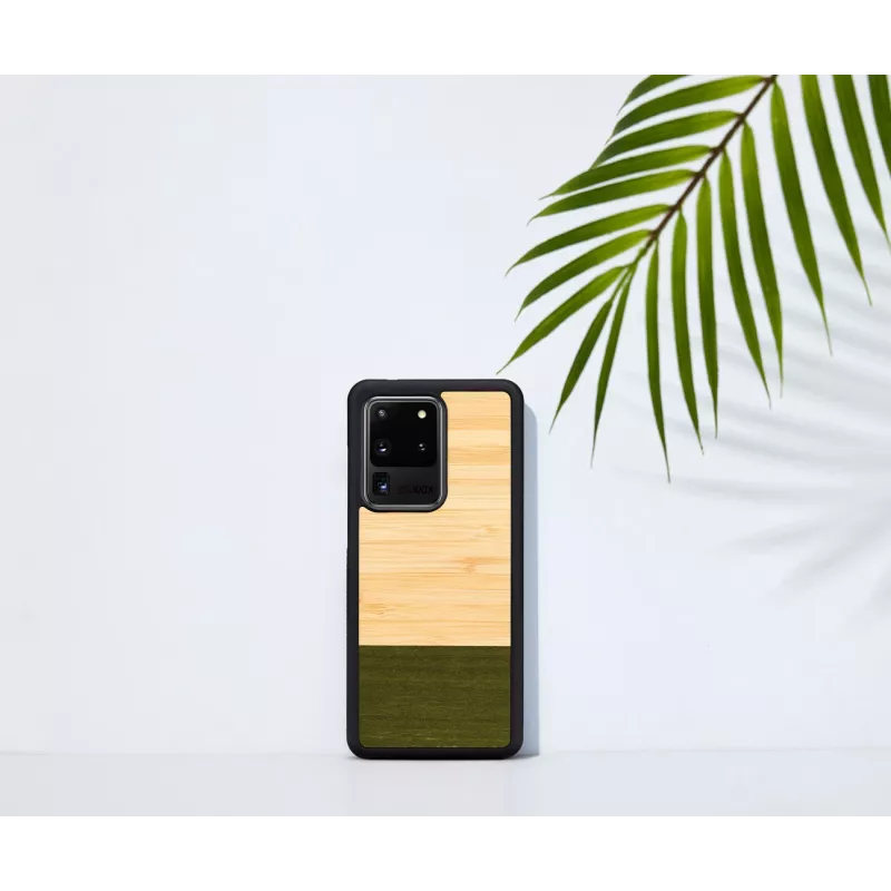 Phone case man and wood Galaxy S20 Ultra bamboo black — protective back cover, natural bamboo inlay