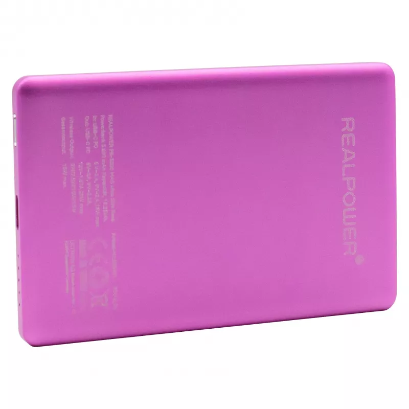 RealPower PB-5000 MAG Ultra Slim Power Bank 5000 mAh, MagSafe, Wireless Charging, USB-C, 20 W, Rose