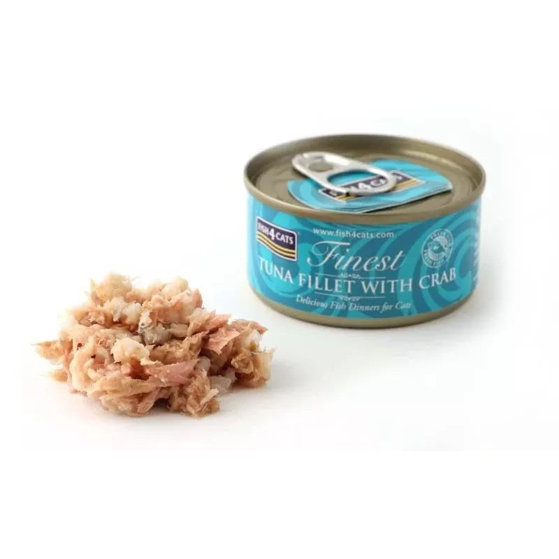 Wet cat food FISH4DOGS Tuna fillet with crab 70 g — can, 70 g, 85% moisture, 12% protein
