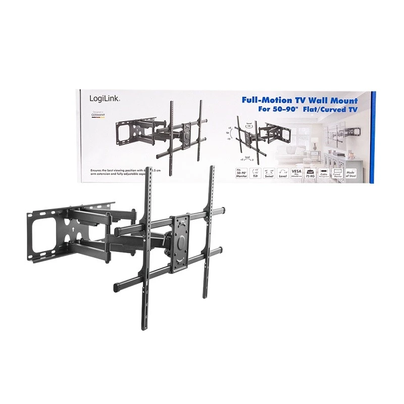 LogiLink TV wall mount 50–90 tilt swivel 75 kg max