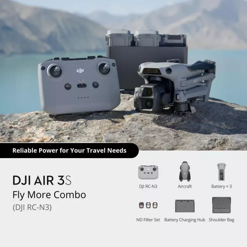 Quadcopter DJI Air 3s — 4-rotor drone, 50 MP camera, 3840×2160 video, 27 m/s, 32,000 m range, 4276 mAh battery, 42 GB internal, Grey