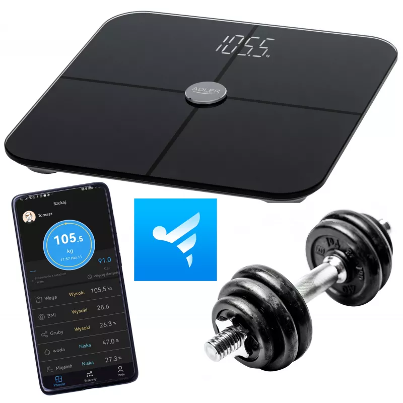 Bathroom scale Adler AD 8187 — maximum weight 180 kg, accuracy 100 g, BMI measurement, black