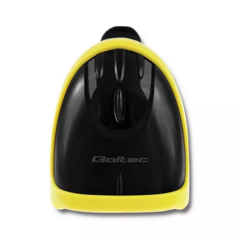 Handheld barcode reader QOLTEC 50867 — 1D/2D laser scanner, USB wired, 600 mm range, yellow/black