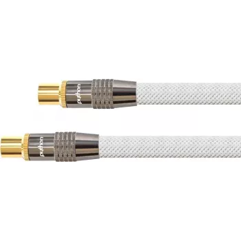 SAT Antenna Cable, IEC/Koax Plug an Socket Gold-Plated, Shielding Rating 120 db, 75 Ohm, Nylon Braiding White, 1m, PYTHON® Series (GC-M2001)