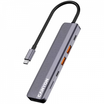 USB Type-C hub CANYON DS-17 — HDMI, USB 3.2 Gen 1 A, USB-C, MicroSD, 10000 Mbit/s, grey