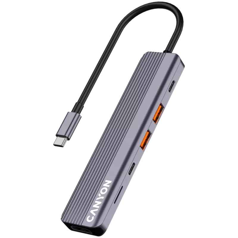 USB Type-C hub CANYON DS-17 — HDMI, USB 3.2 Gen 1 A, USB-C, MicroSD, 10000 Mbit/s, grey