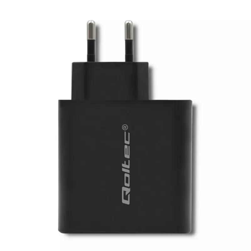 Power adapter QOLTEC 51716 — AC 220–240V to 20V 3A (63W), black, indoor universal charger